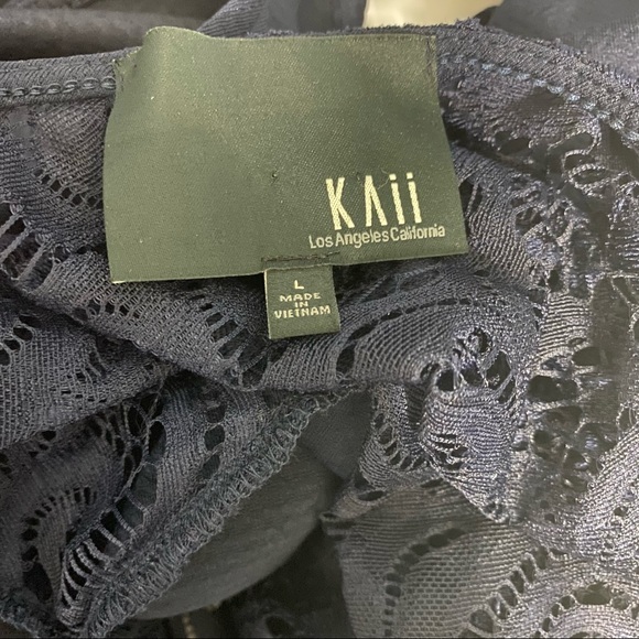 Kali Size Large Blazer Jacket Navy Blue Open Front Lace Gold Zipper Pocket - Picture 8 of 10